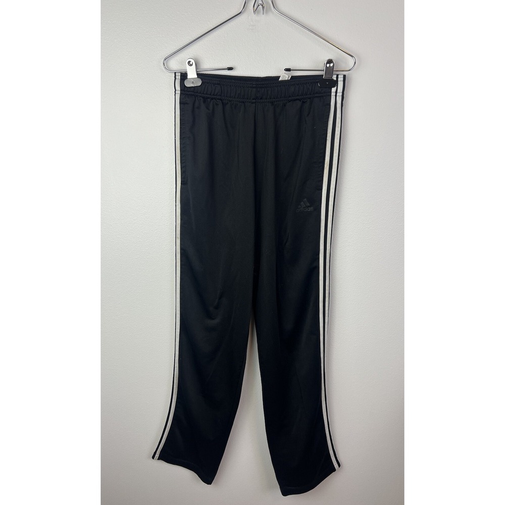 adidas Track Pants Men Small Black White Tearaway Warm Ups Three Stripes